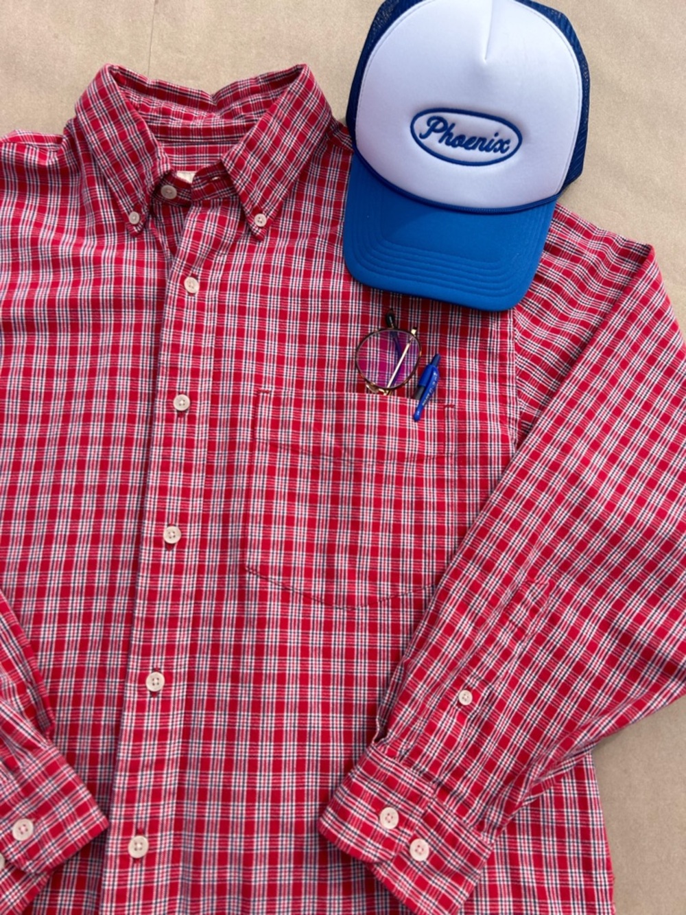 Soft Casual Masculine 100% Cotton Eddie Bauer Red Plaid Button-Down Shirt